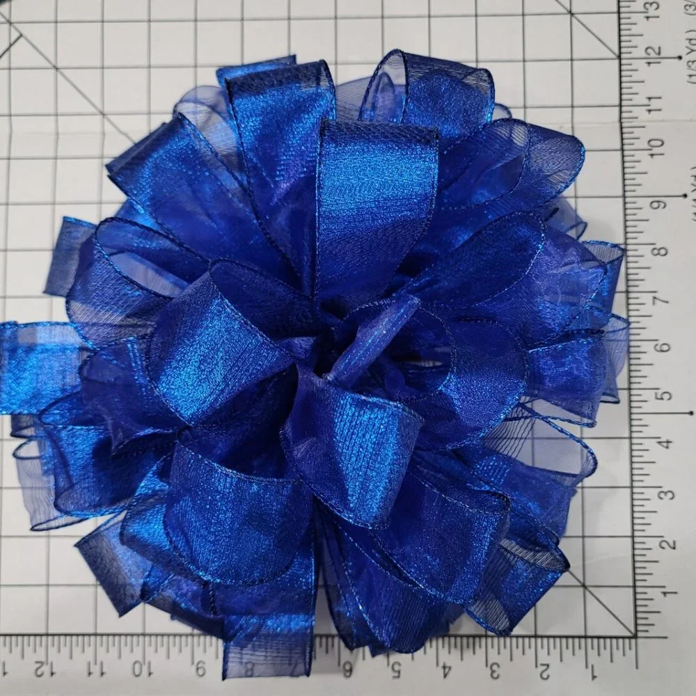 Christmas Tree Bow Topper, Sheer/Shiny Blue Bow Tree Topper, Holiday Tree Topper